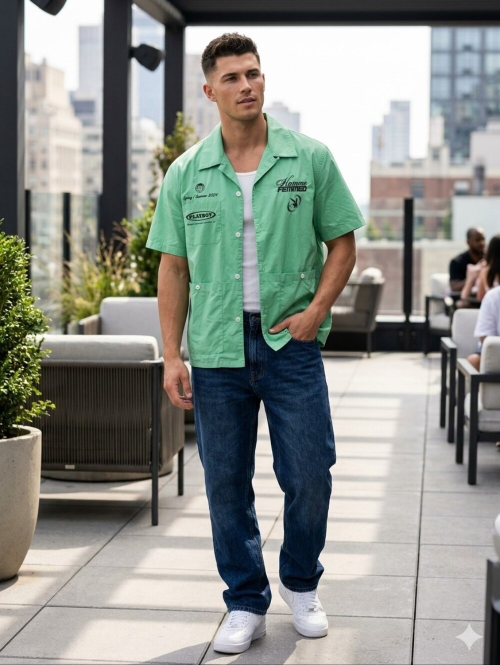 Homme+Femme x Playboy Mint Green Graphic Button Up Shirt S/S 2024 Sz Sm NWT